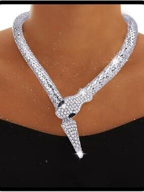 NEW Silver Rhinestone Snake Necklace Bendable Choker Trendy Jewelry Wrap Around